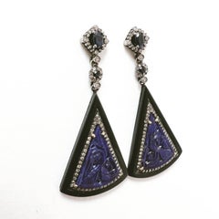 Diamant Saphir Lapislazuli Onyx 18k Gold Silber Ohrstecker Fächer lange Ohrringe