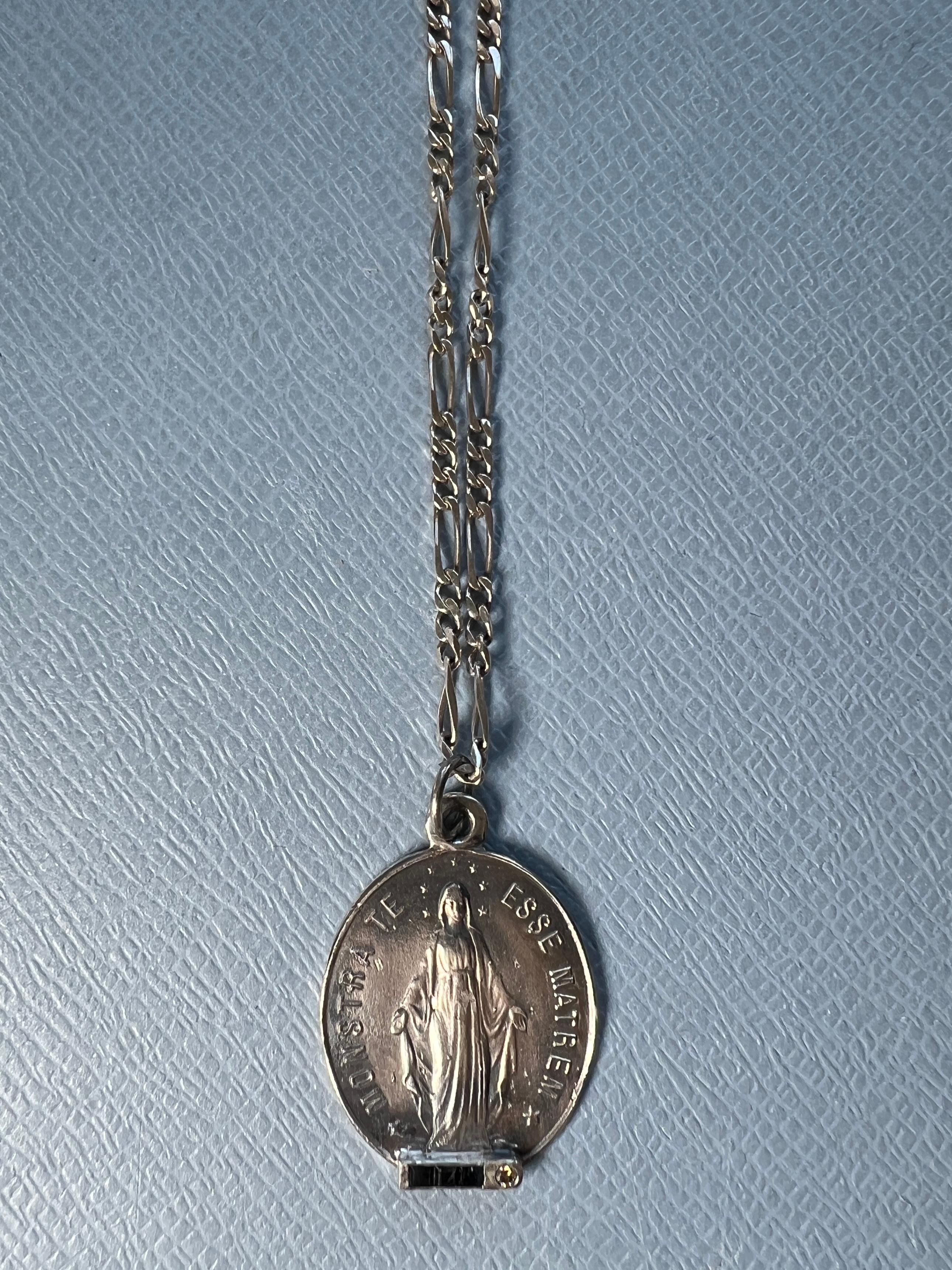Brilliant Cut Mother Medal Sapphire Necklace For Sale