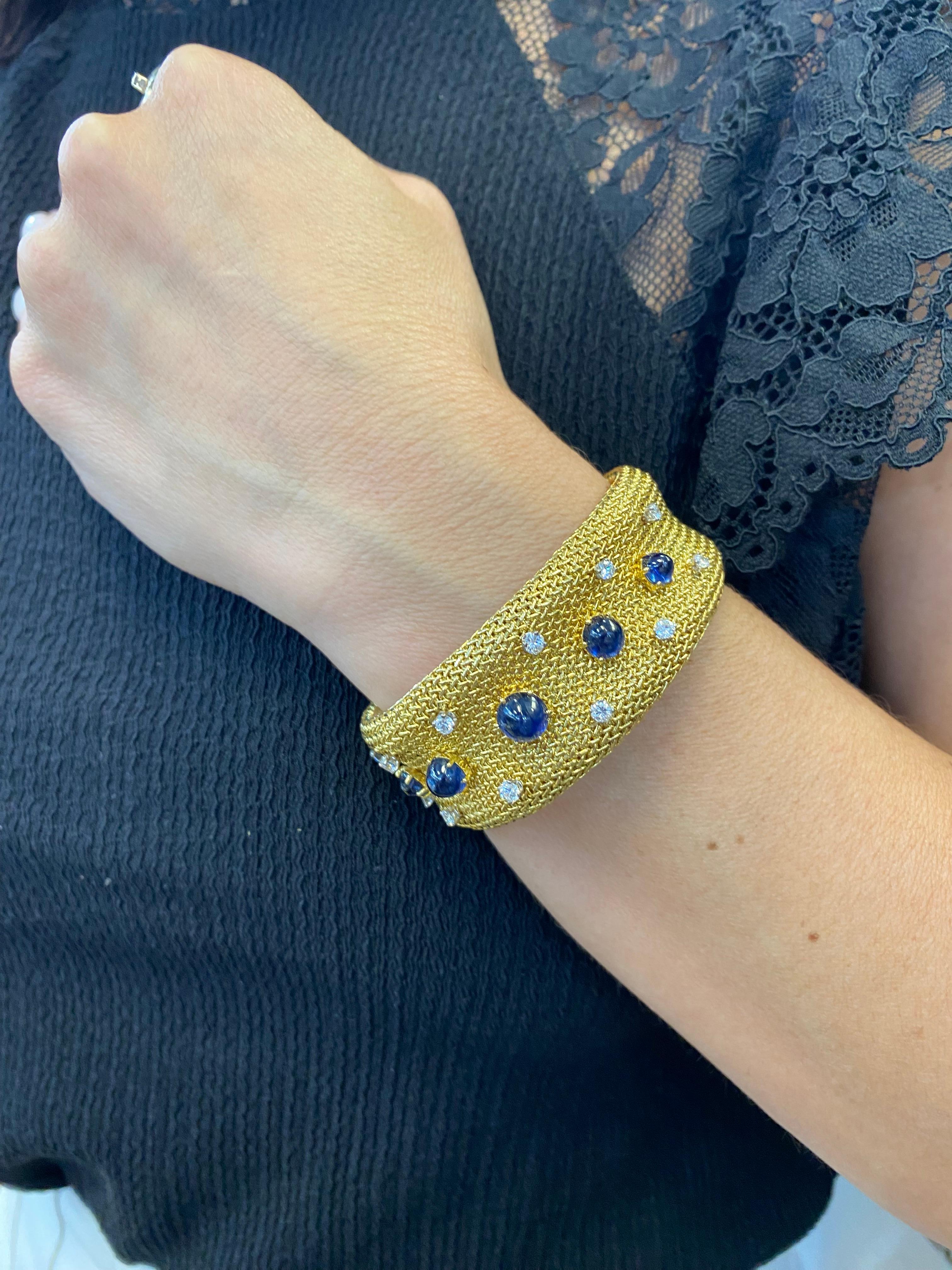 Diamant-Saphir-Netz-Armband aus 18 Karat Gelbgold im Angebot 5