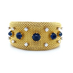 Diamond Sapphire Mesh 18K Yellow Gold Bracelet
