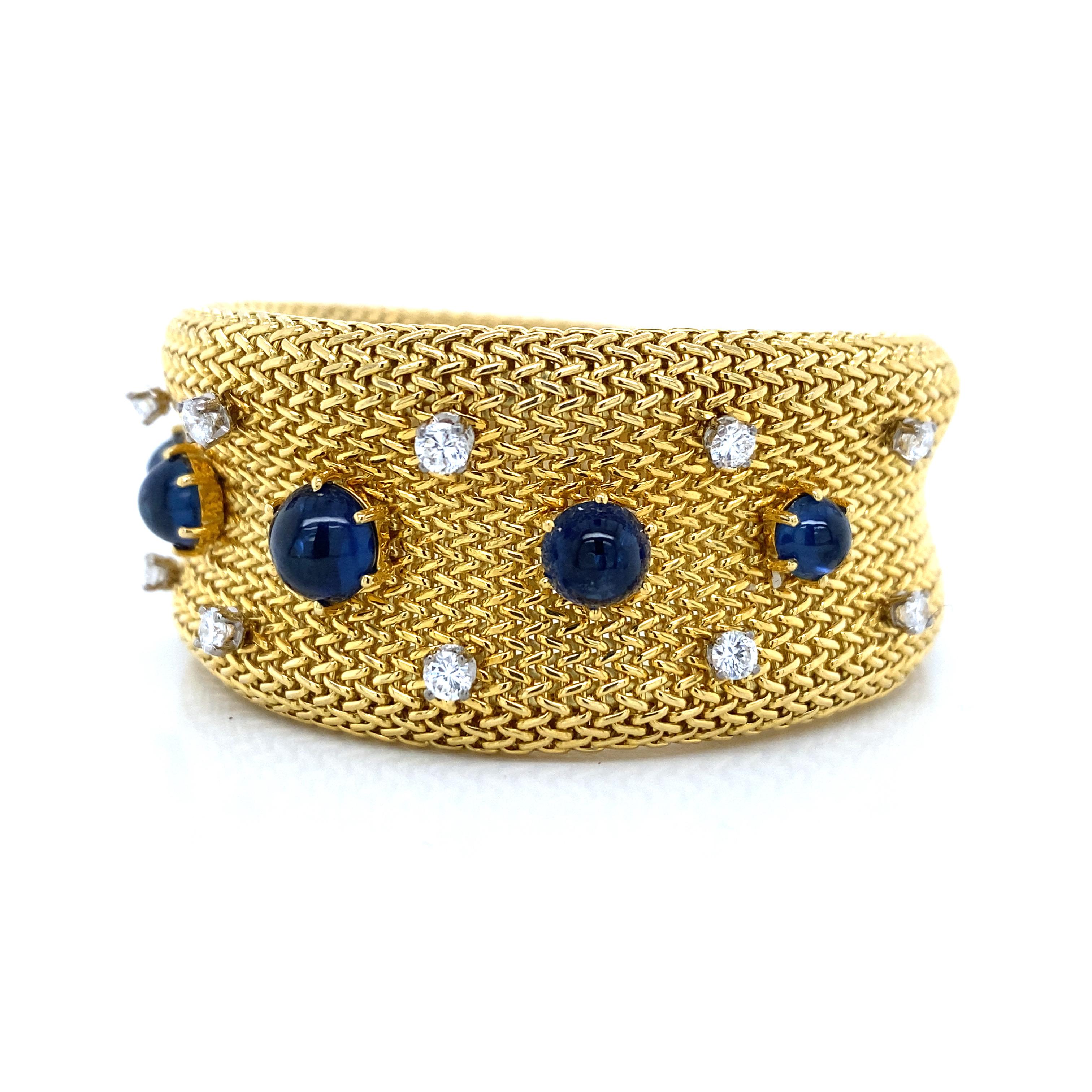Diamant-Saphir-Netz-Armband aus 18 Karat Gelbgold im Zustand „Gut“ im Angebot in Boca Raton, FL