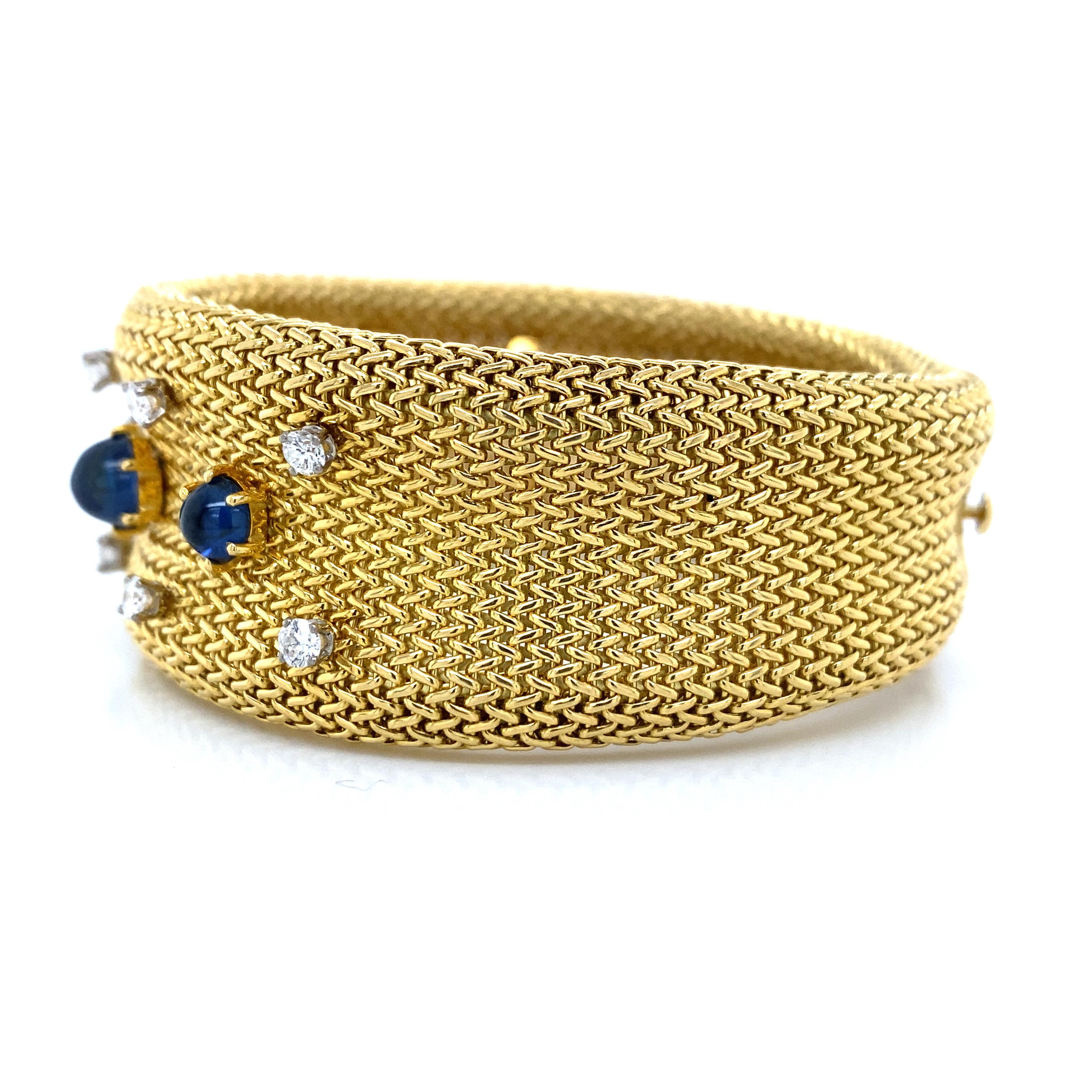 Diamant-Saphir-Netz-Armband aus 18 Karat Gelbgold Damen im Angebot