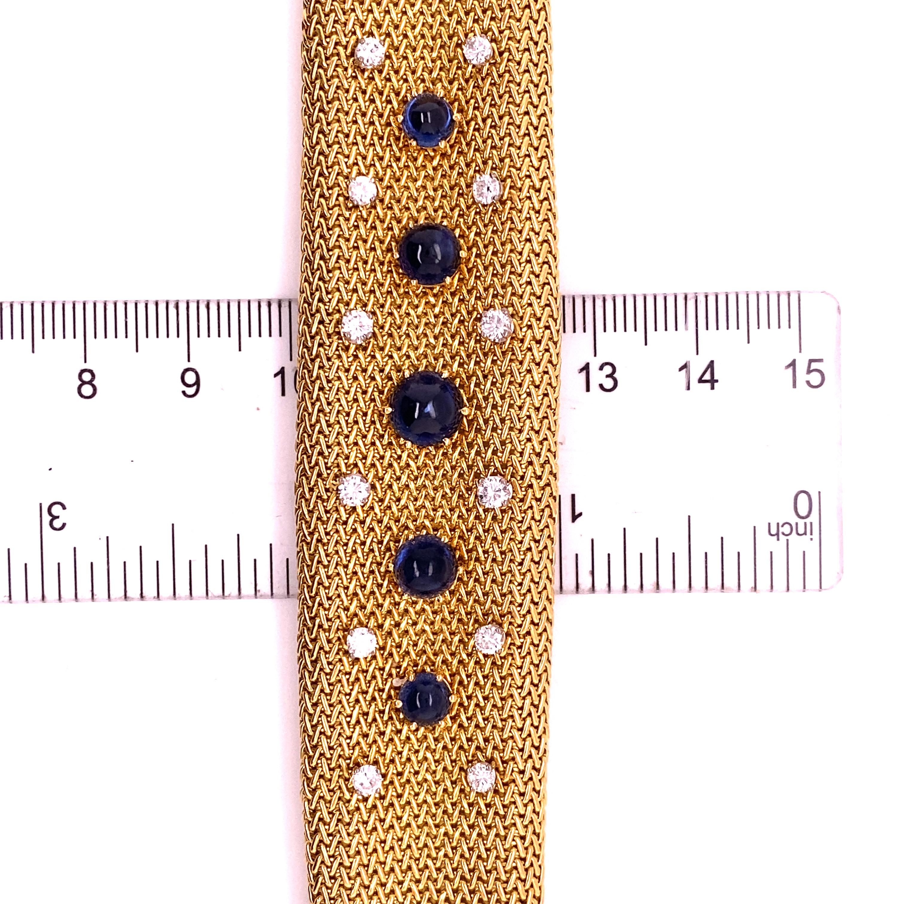 Diamant-Saphir-Netz-Armband aus 18 Karat Gelbgold im Angebot 4