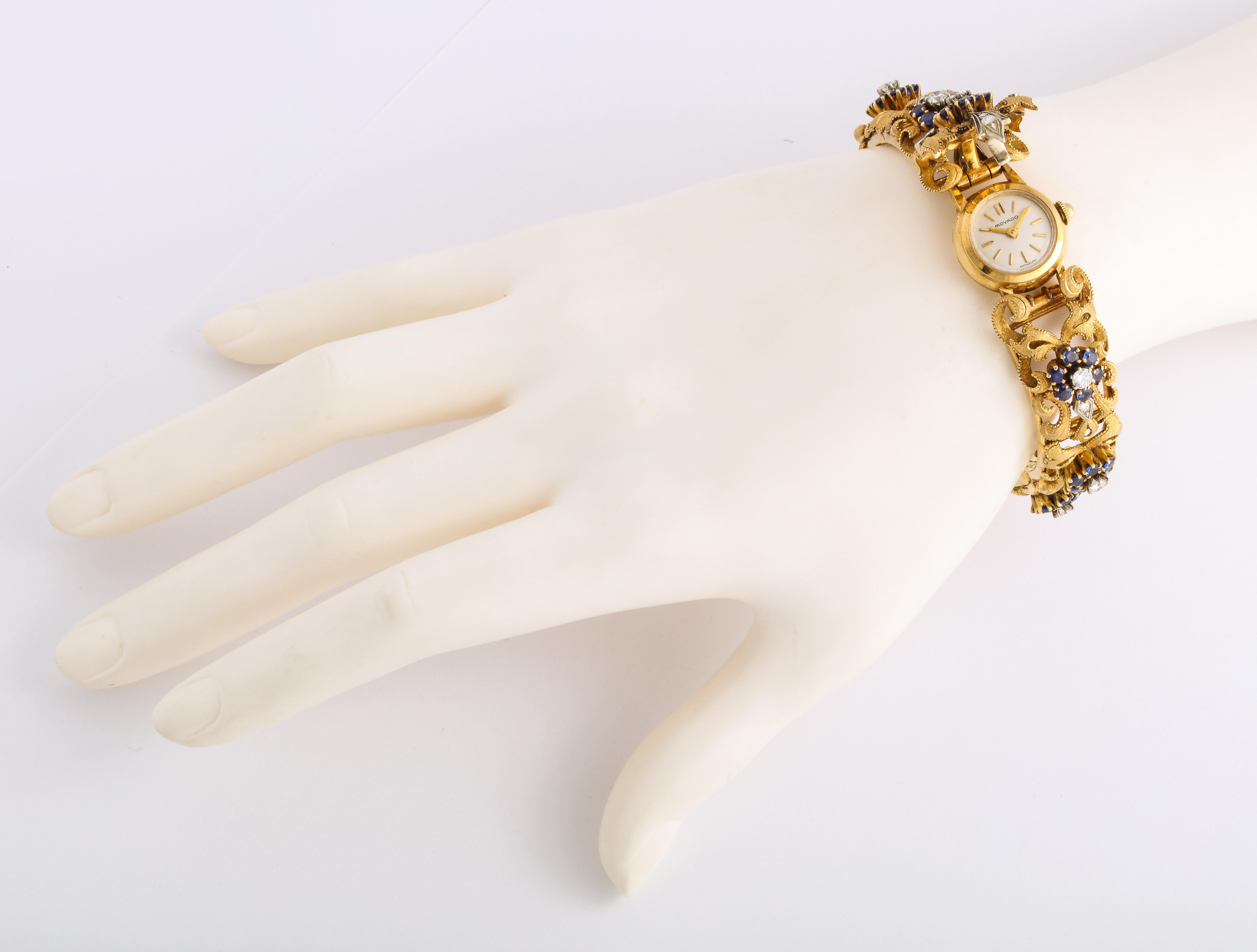 Diamond Sapphire Movado Yellow Gold Watch Bracelet 1