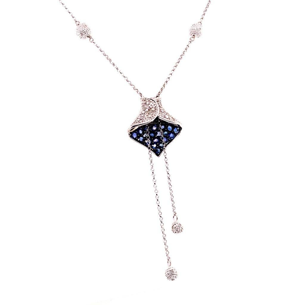 Modern Diamond Sapphire Necklace 1.30 TCW Women Certified For Sale
