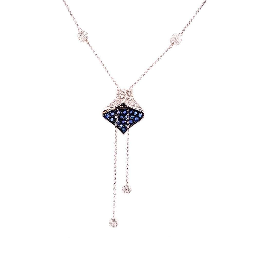 Diamond Sapphire Necklace 1.30 TCW Women Certified In New Condition For Sale In Brooklyn, NY