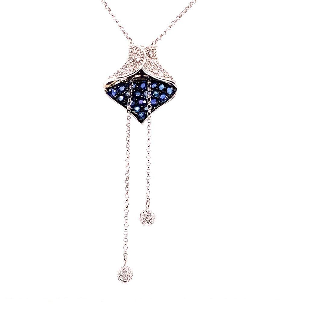 Women's or Men's Diamond Sapphire Necklace 1.30 TCW Women Certified For Sale