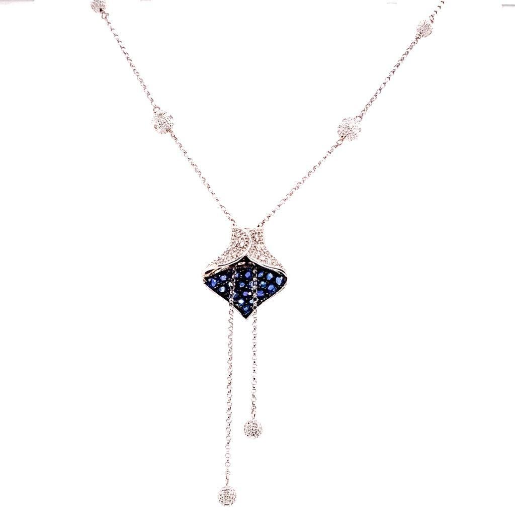 Diamond Sapphire Necklace 1.30 TCW Women Certified For Sale 1
