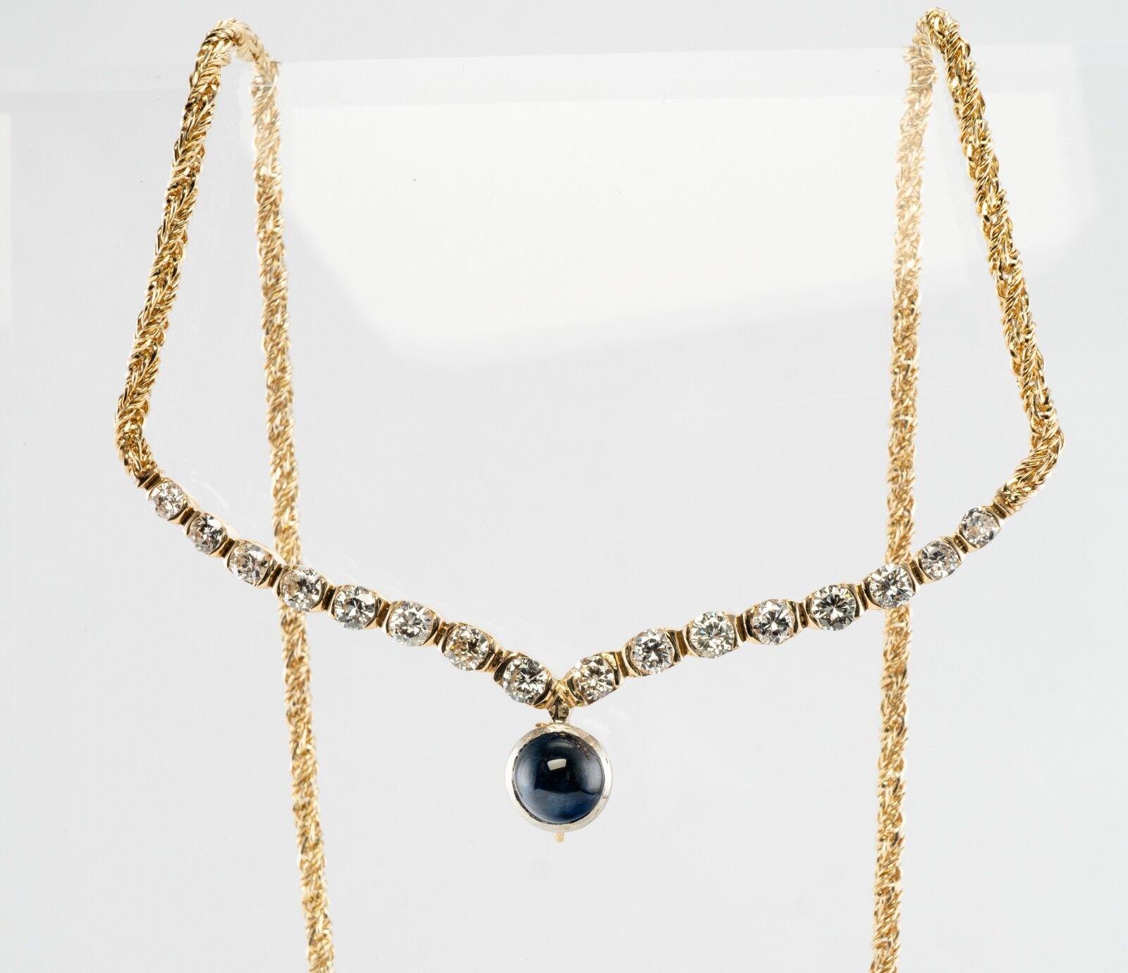 Diamond Sapphire Necklace 14K Gold by Grosse Vintage

This tremendous Vintage necklace, Sapphire necklace, Diamond necklace is made by Grosse company, Germany. This solid 14K Yellow Gold necklace holds a natural Earth mined Sapphire cabochon that