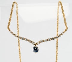 Diamant-Saphir-Halskette aus 14-karätigem Gold von Grosse Vintage