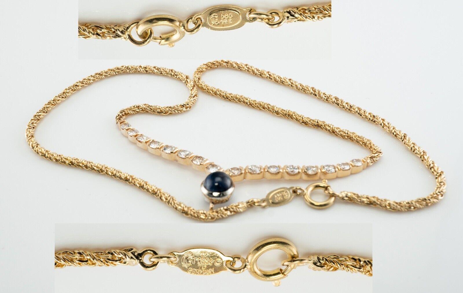 Cabochon Diamond Sapphire Necklace 14K Gold by Grosse Vintage For Sale