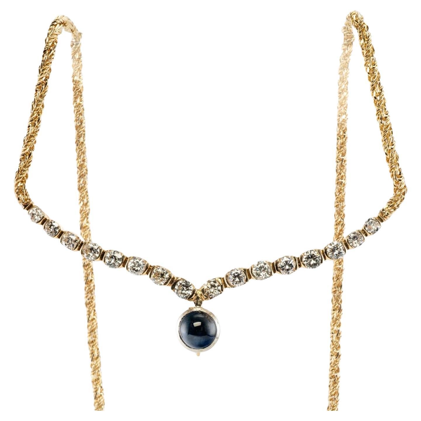 Halskette mit Diamanten und Saphiren aus 14K Gold von Grosse Vintage im Angebot