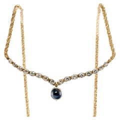 Diamond Sapphire Necklace 14K Gold by Grosse Retro