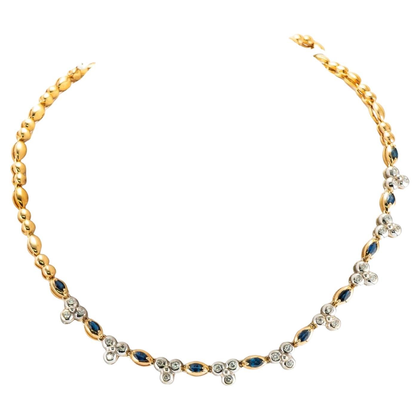 Halskette 14K Gold Choker mit natürlichem Diamanten und Saphiren
