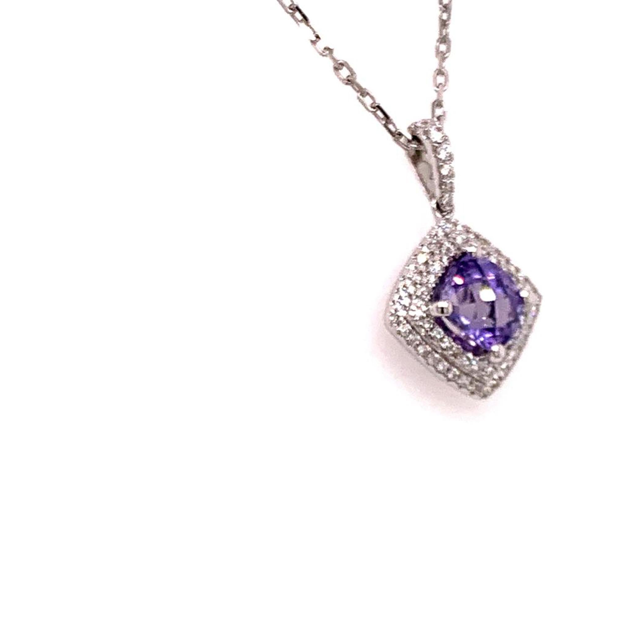 Modern Diamond Sapphire Necklace 2.32 TCW 18k Gold Women Certified For Sale