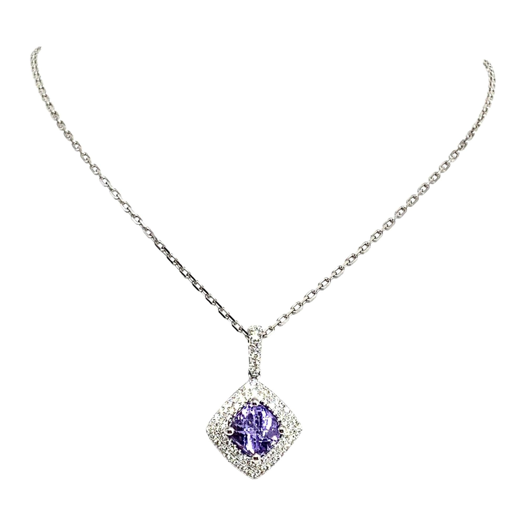 Diamond Sapphire Necklace 2.32 TCW 18k Gold Women Certified For Sale