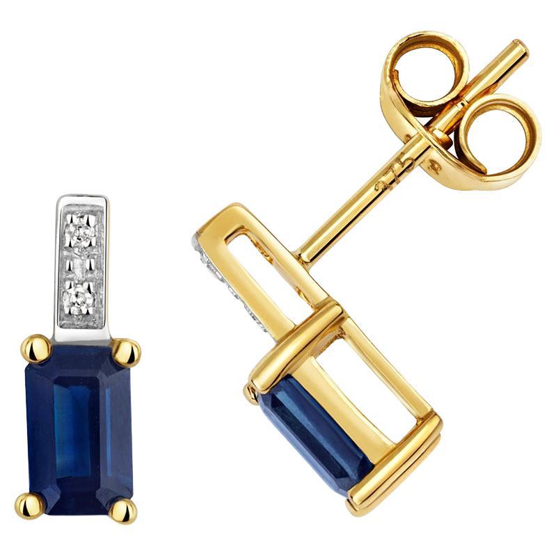 DIAMOND & SAPPHIRE OCTAGON CLAW SET STUDS IN 9CT Gold For Sale