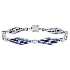 Diamond Sapphire Onyx Art Deco Style Bracelet in 18K White Gold