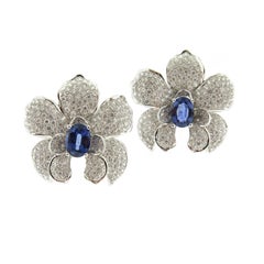 Diamond Sapphire Orchid White Gold Earrings by Carrera & Carrera