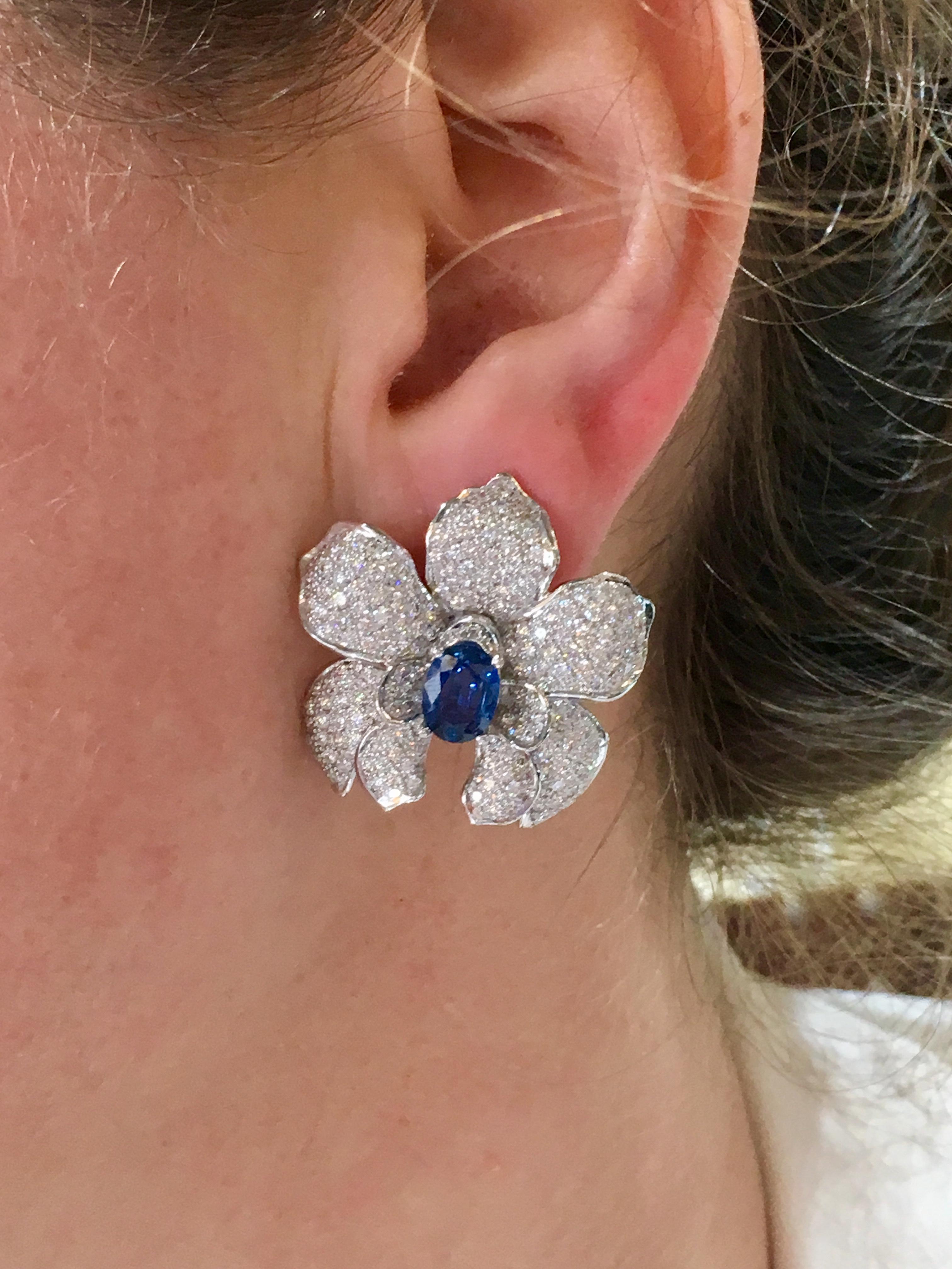 Diamond Sapphire Orchid White Gold Earrings by Carrera & Carrera 1