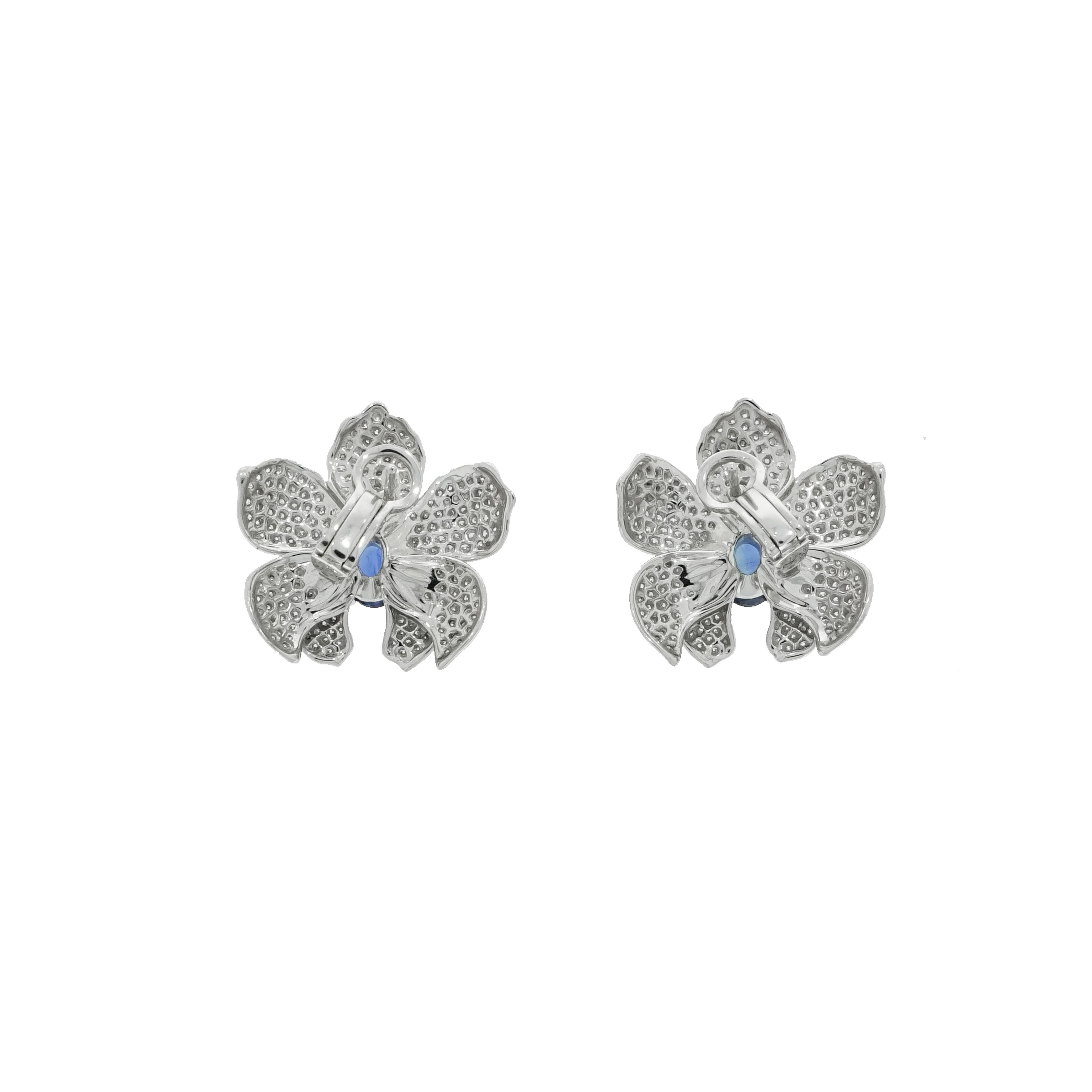 Artist Diamond Sapphire Orchid White Gold Earrings by Carrera & Carrera
