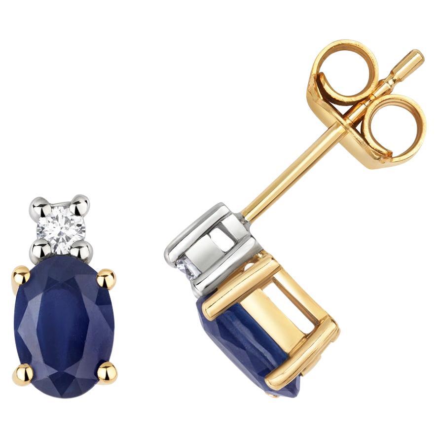 DIAMOND & SAPPHIRE OVAL CLAW SET STUDS IN 9CT Gold For Sale