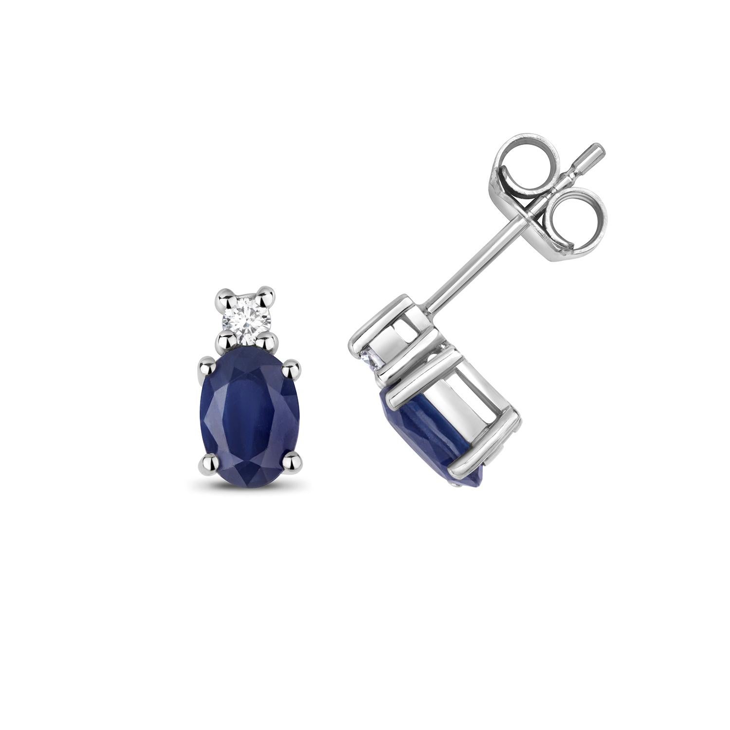 DIAMOND & SAPPHIRE OVAL CLAW SET STUDS IN 9CT WHITE Gold For Sale 1