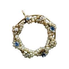 Diamond Sapphire Pearl Pendant Necklace Edwardian Belle Epoque Wedding Victorian