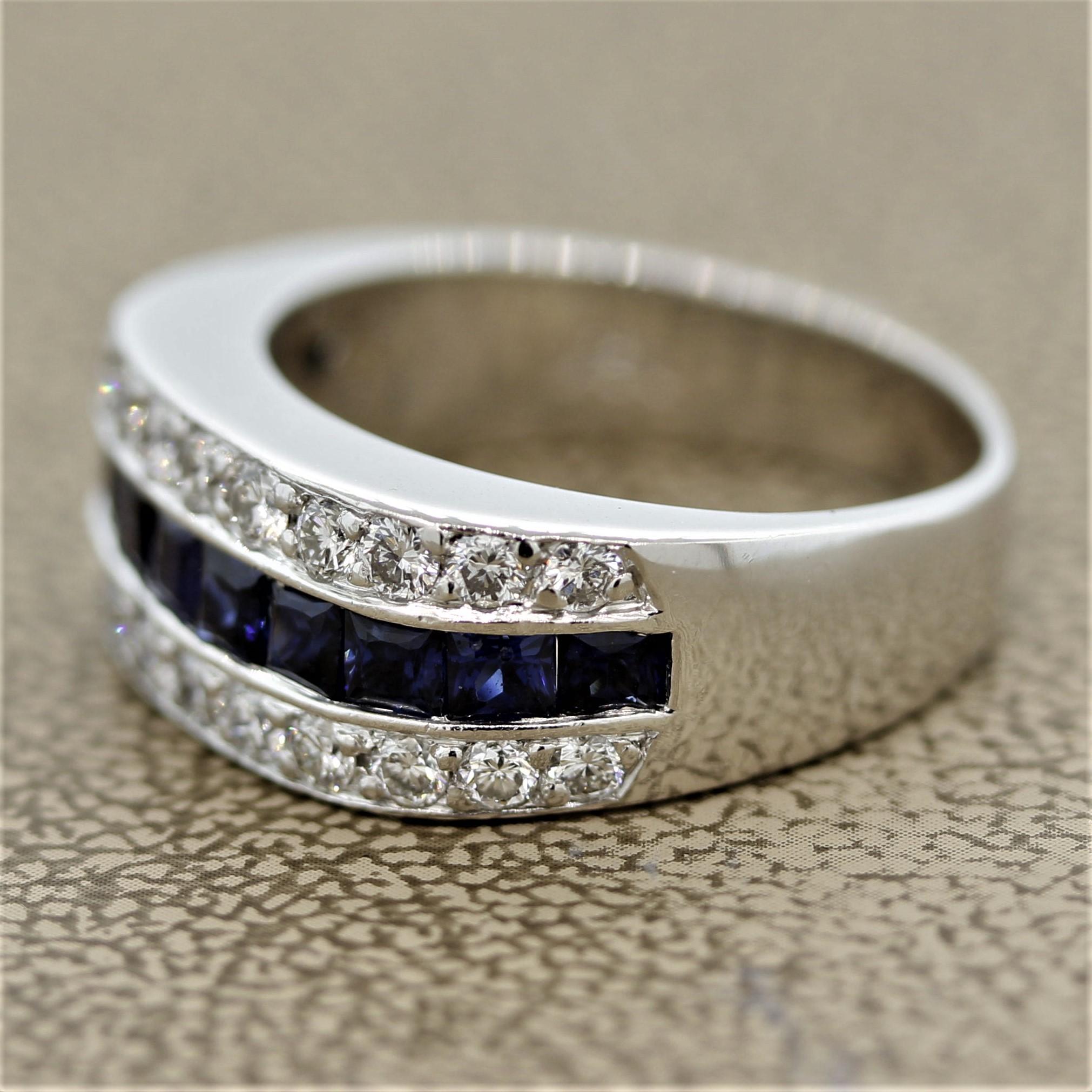 Mixed Cut Diamond Sapphire Platinum Band Ring