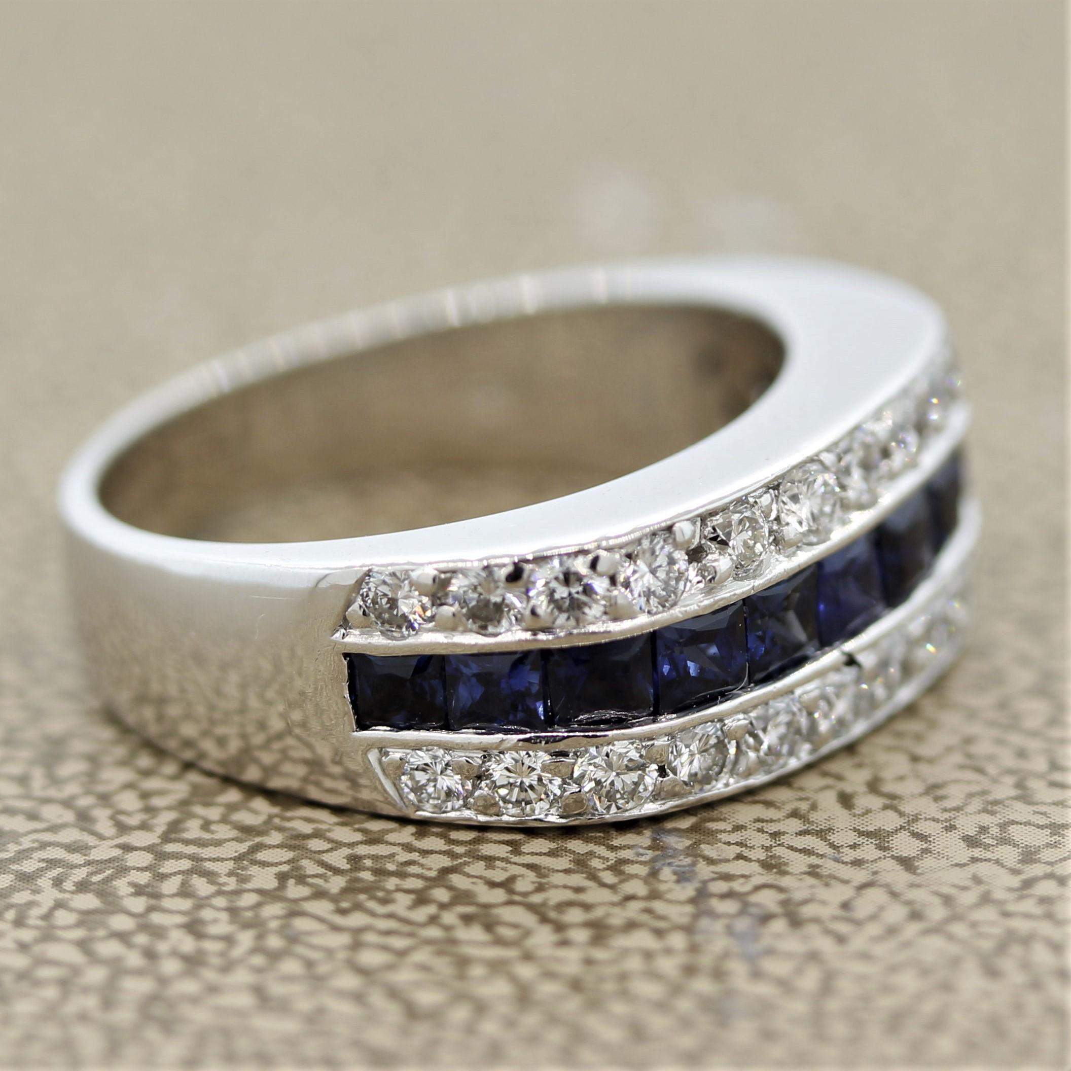 Women's Diamond Sapphire Platinum Band Ring