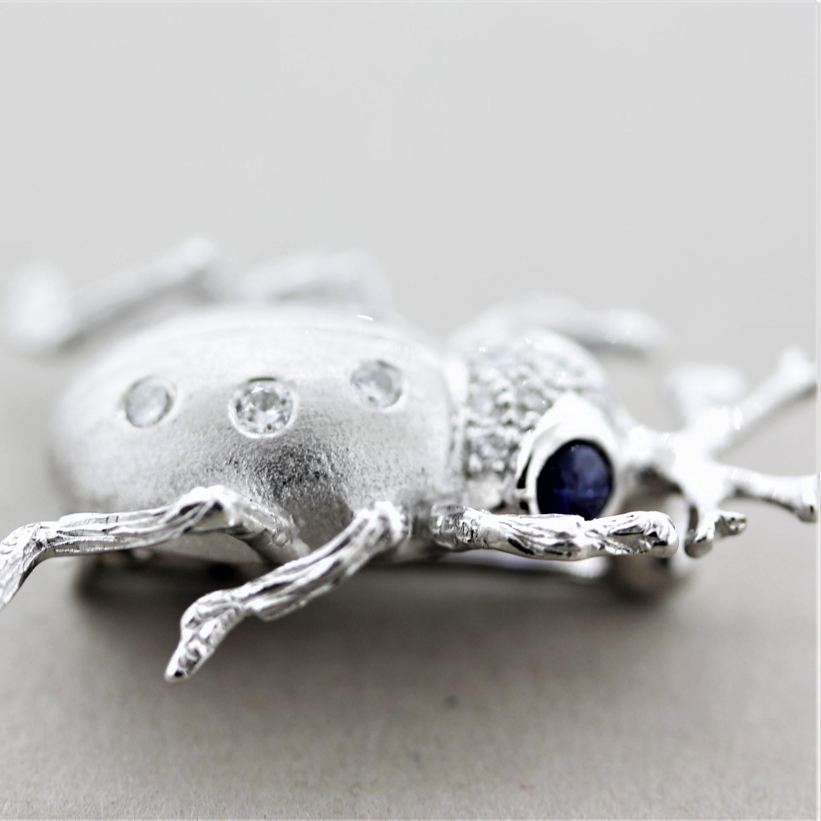 Diamond Sapphire Platinum Beetle Pin Brooch In New Condition For Sale In Beverly Hills, CA