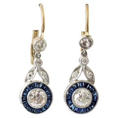 Diamond Sapphire Platinum Earrings