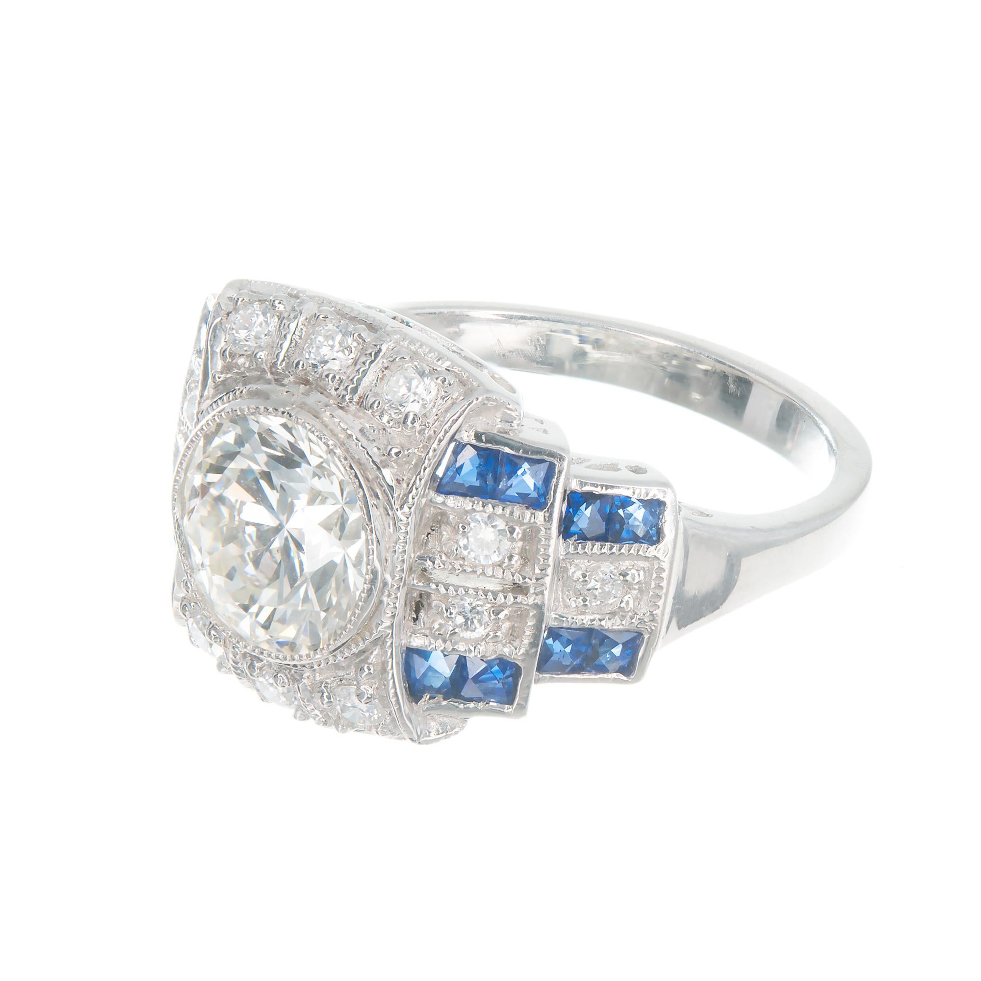 GIA Certified 2.12 Carat Diamond Sapphire Platinum Art Deco Engagement Ring 3