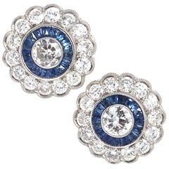 Diamond Sapphire Platinum Halo Earrings