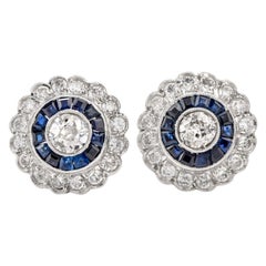 Diamond Sapphire Platinum Halo Studs