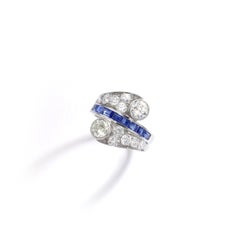 Diamond Sapphire Platinum Crossover Ring