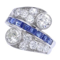 Diamond Sapphire Platinum Vous et Moi Ring