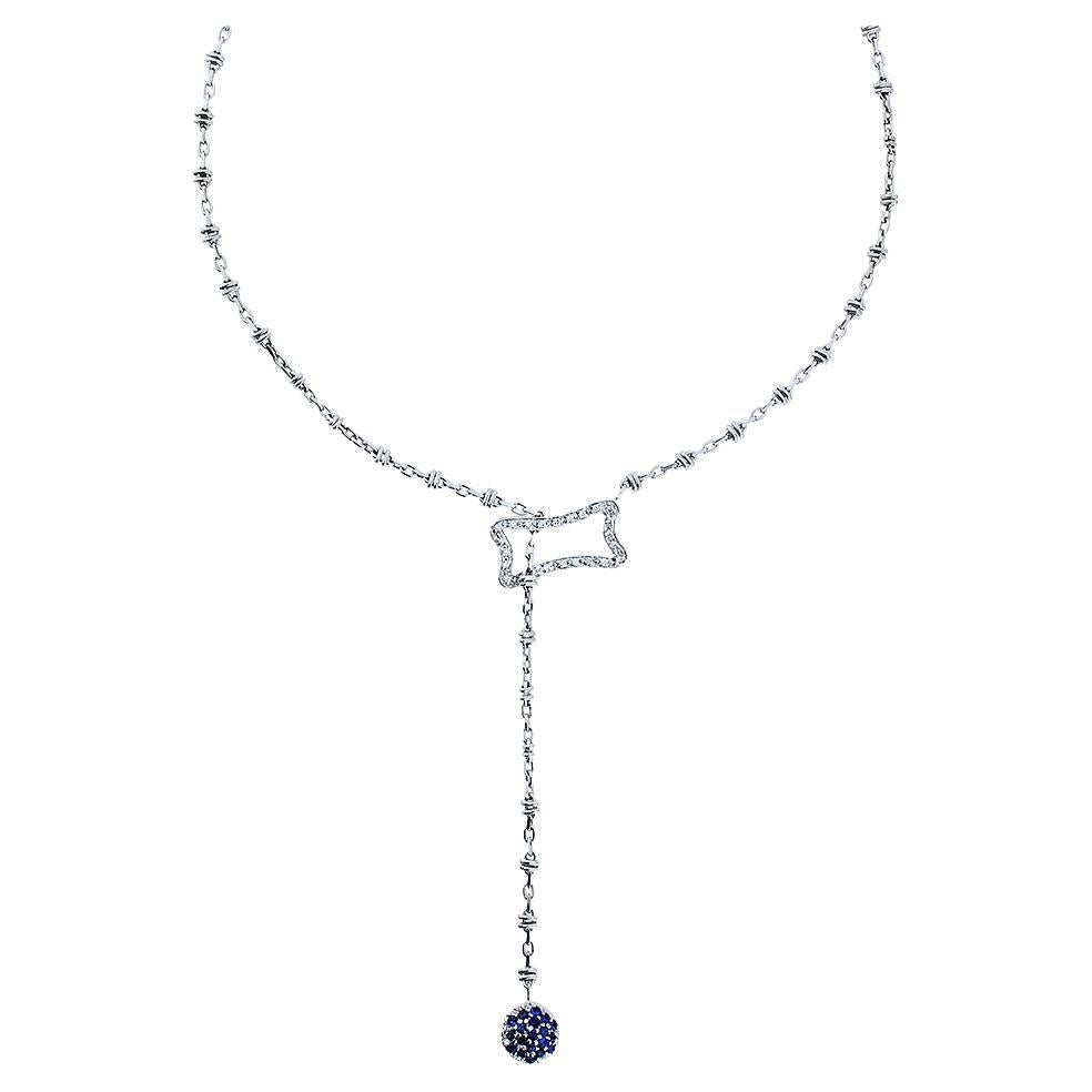 Diamond & Sapphire Reversible 17" Fancy Link 14K Necklace For Sale