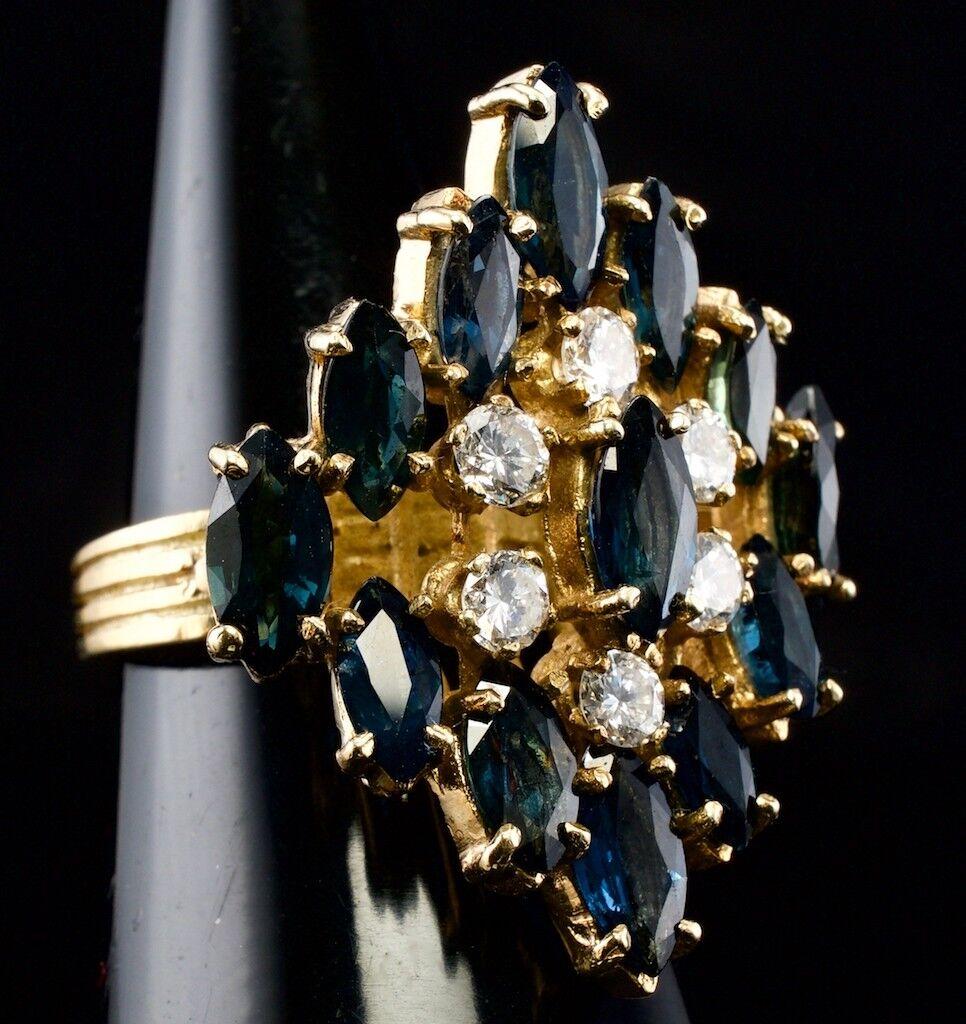 Anillo Zafiro Diamante Oro 14K Cocktail Floral en venta 5