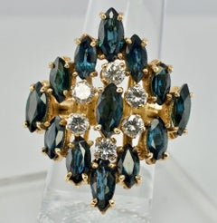 Bague Diamant Saphir Or 14K Cocktail Floral