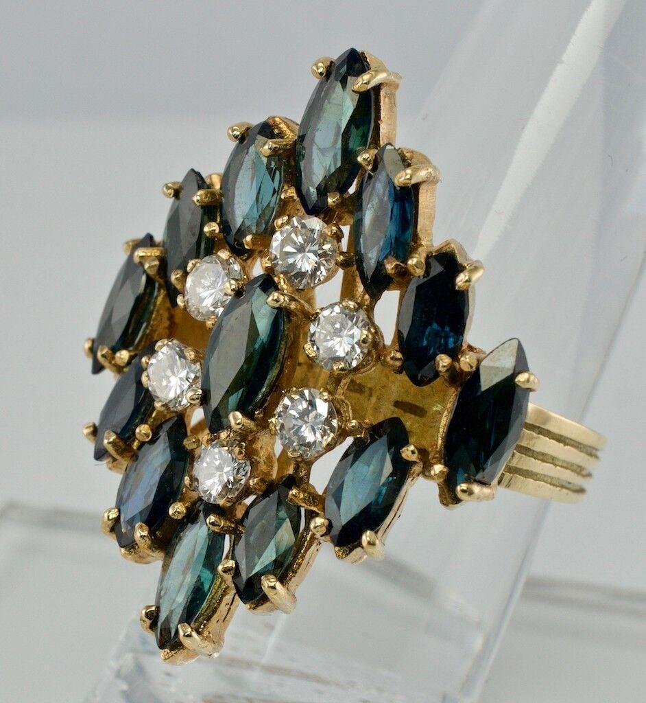 Diamant-Saphir-Ring 14K Gold Cocktail Floral im Zustand „Gut“ im Angebot in East Brunswick, NJ