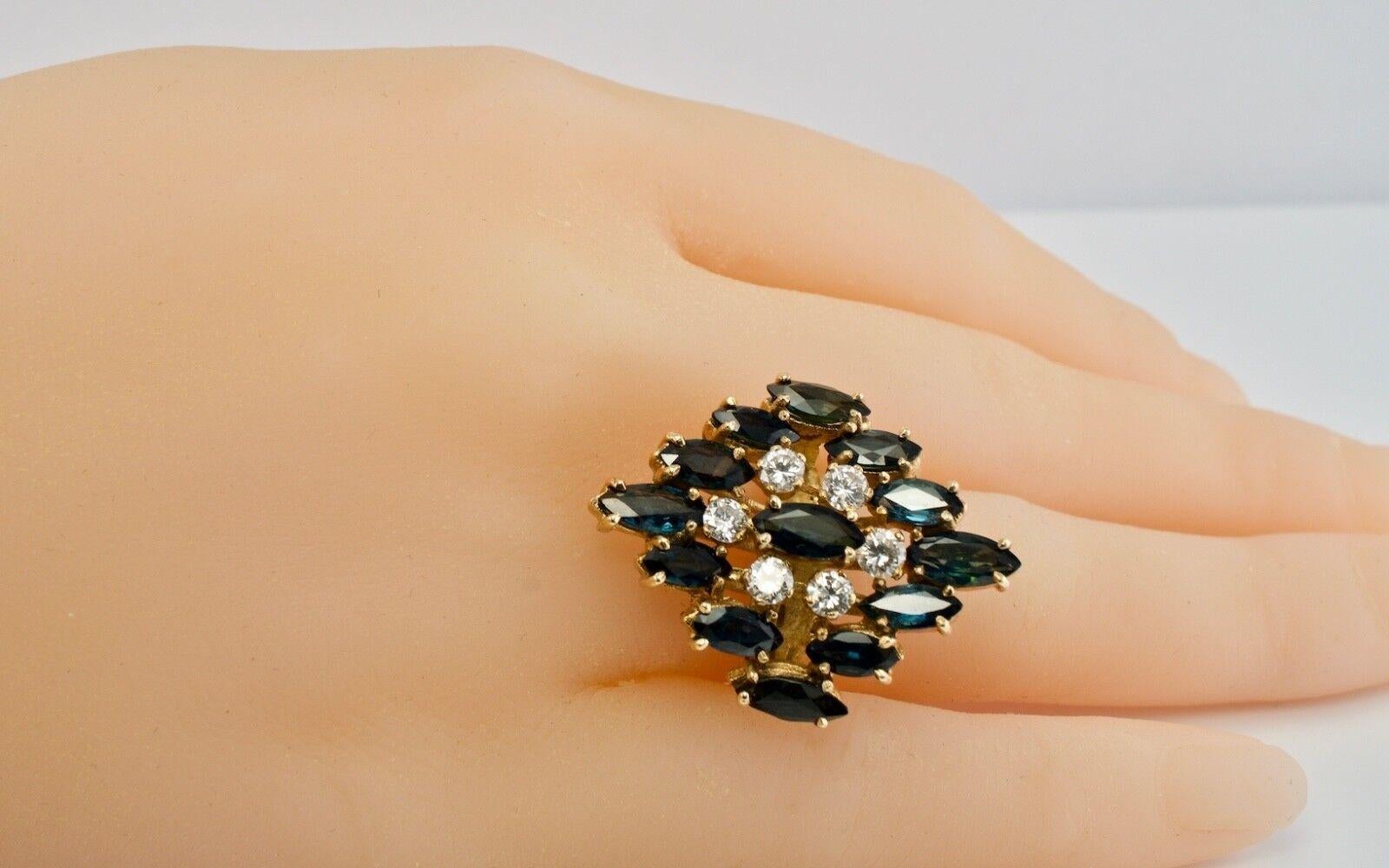 De las mujeres Anillo Zafiro Diamante Oro 14K Cocktail Floral en venta