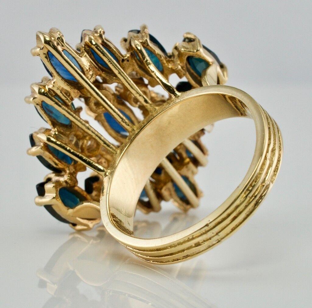 Diamant-Saphir-Ring 14K Gold Cocktail Floral im Angebot 1
