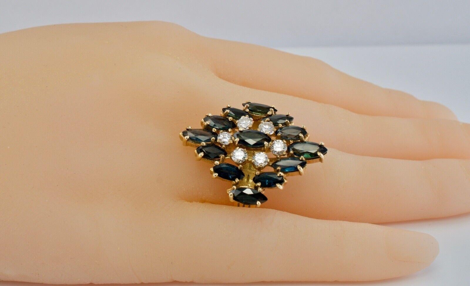 Anillo Zafiro Diamante Oro 14K Cocktail Floral en venta 2