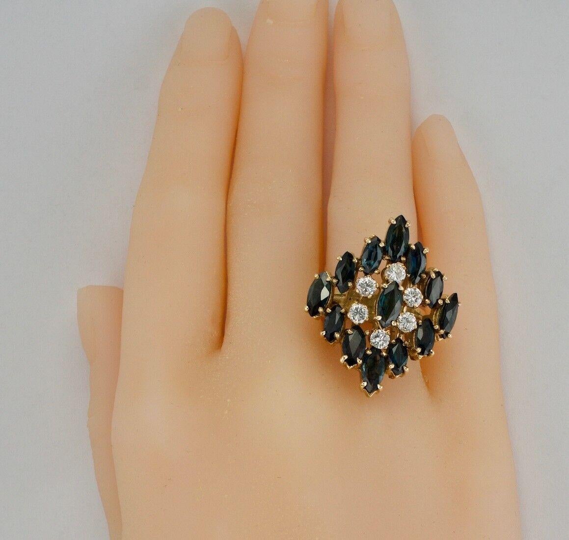 Anillo Zafiro Diamante Oro 14K Cocktail Floral en venta 4