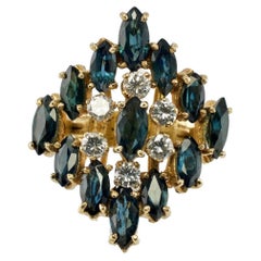 Diamant-Saphir-Ring 14K Gold Cocktail Floral