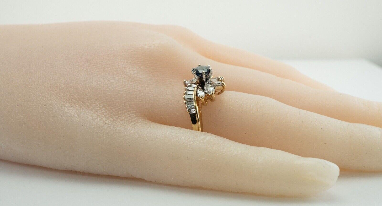 Diamond Sapphire Ring 14K Gold Flower Estate For Sale 2