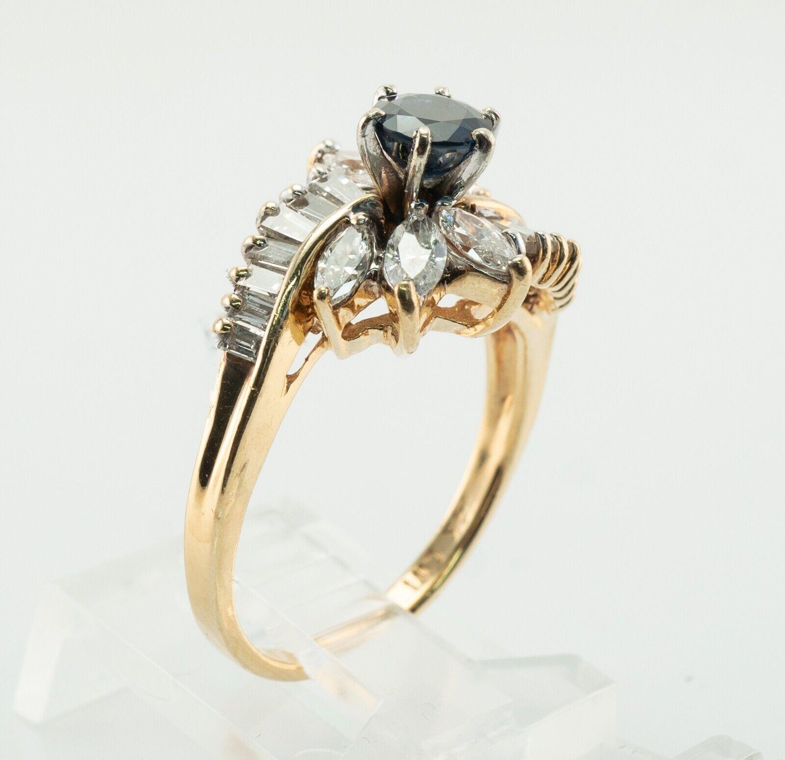Diamond Sapphire Ring 14K Gold Flower Estate For Sale 3