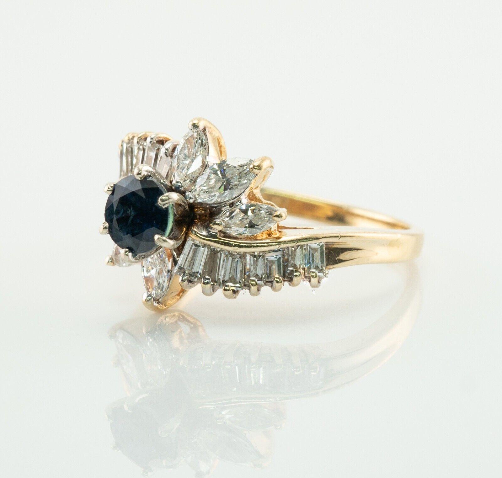 Women's Diamond Sapphire Ring 14K Gold Flower Estate For Sale