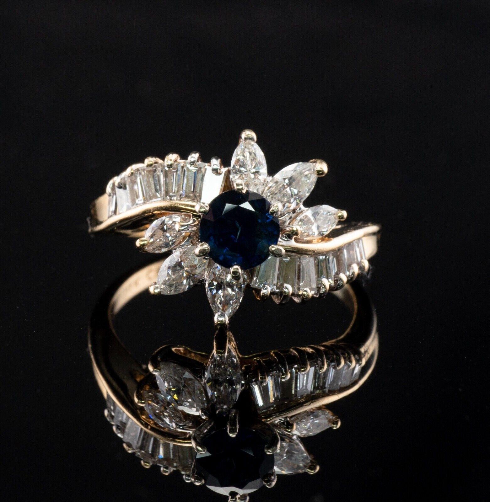 Diamond Sapphire Ring 14K Gold Flower Estate For Sale 1